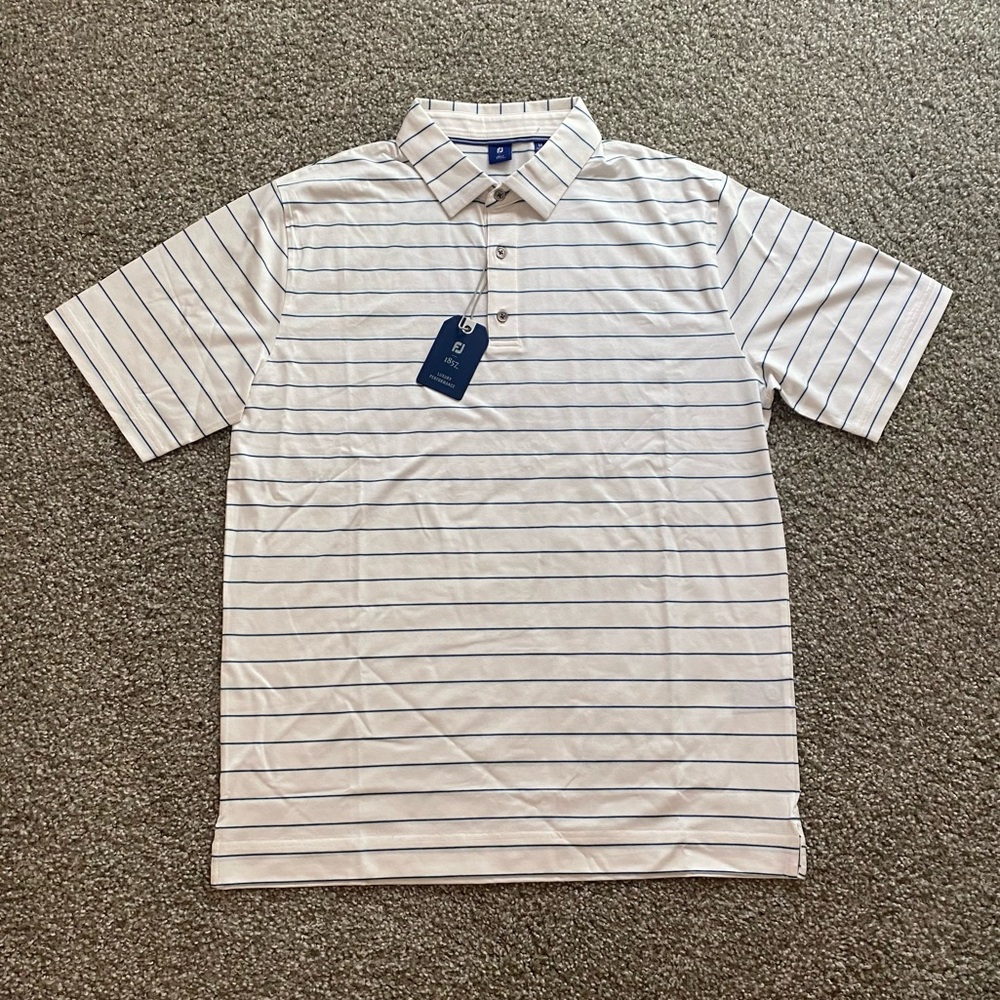 NWT FootJoy 1857 Lisle Multistripe White With Ice Blue Navy